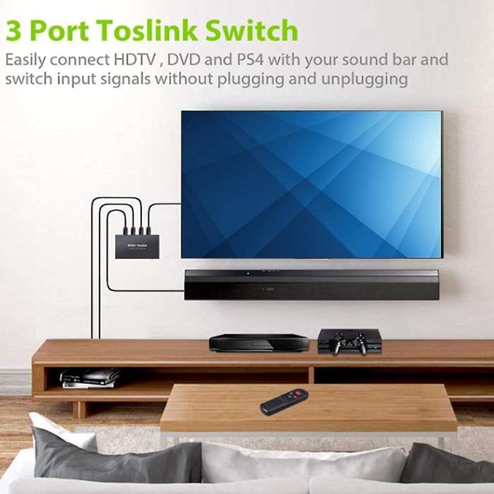 Digital Optical Audio Switcher 3x1 Spdif Toslink Switch Box