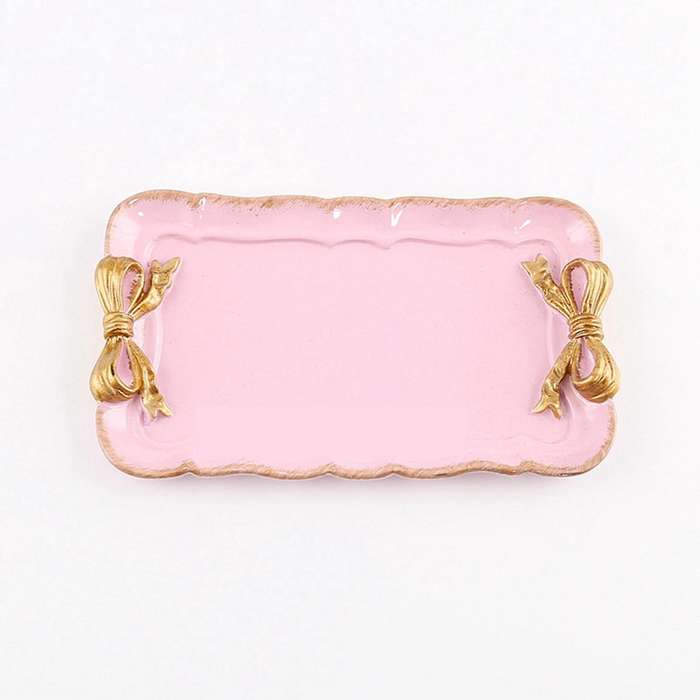 European Style Bow Cake Storage Trays Square Decor Tray 12x20cm Pink