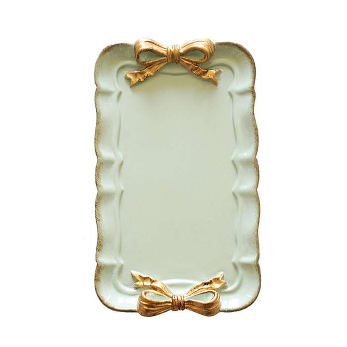 European Style Bow Cake Storage Trays Square Decor Tray 12x20cm Pink