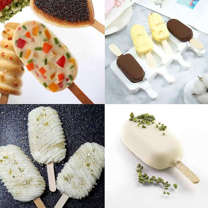 2 Pcs Silicone Popsicle Molds with 100 Wooden Sticks