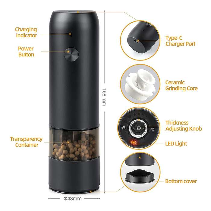Electric Pepper Grinder,automatic Pepper and Salt Mill Grinder