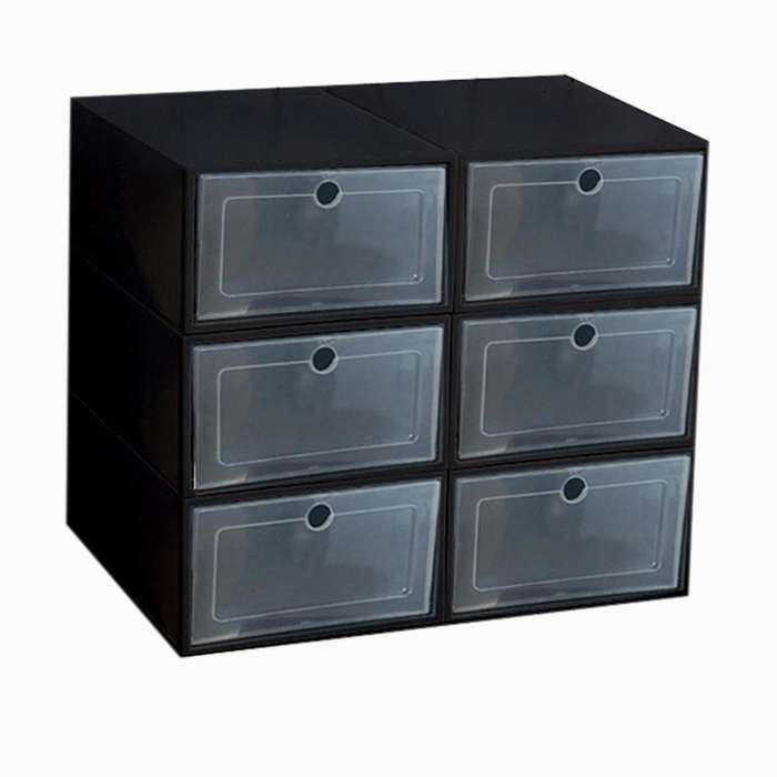 6-piece Candy Color Shoe Box, Transparent Plastic Shoe Storage Black