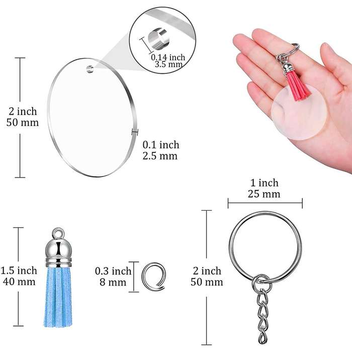 240pcs Ornament Blanks Kit Including Blanks, Tassels, Key Chain Rings
