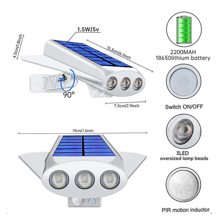 Solar Garden Wall Light Outdoor Solar Led Lamp Black Shell White