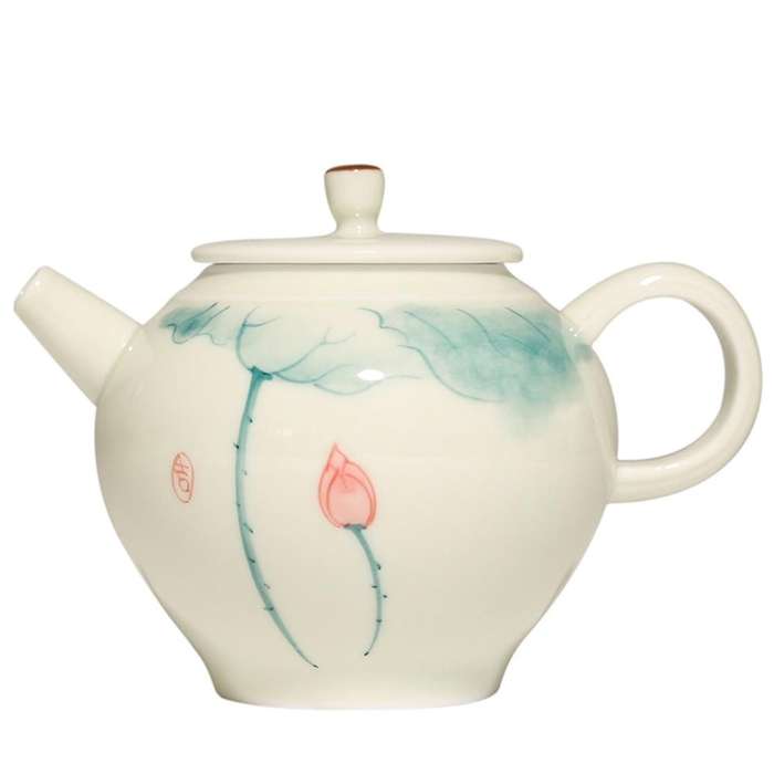 Ceramic Hand Painted Lotus Tea Pot for Office Travel Outdoor Picnic