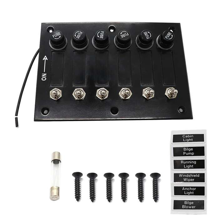6 Gang Dc 12v/24v Fused On/off Toggle Switch Panel with 6 Screws
