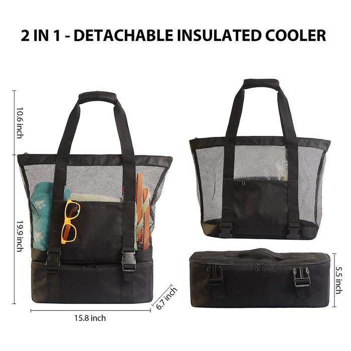 Mesh Beach Tote Bag with Beach Cooler - Capacity 34l 150lbs for Women