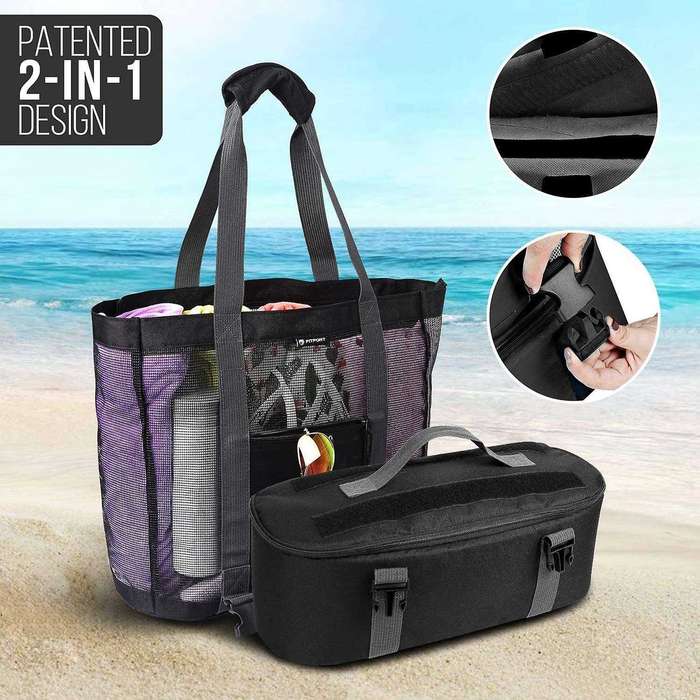Mesh Beach Tote Bag with Beach Cooler - Capacity 34l 150lbs for Women