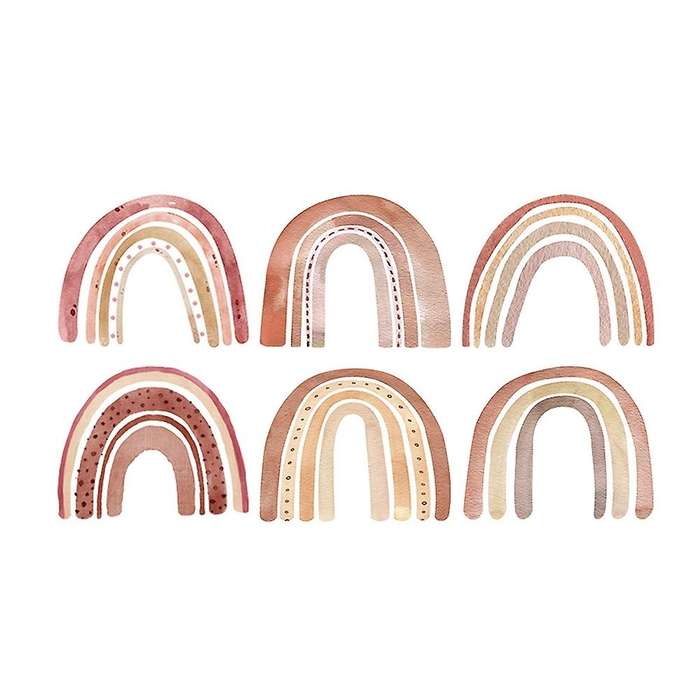 Watercolour Brown Big Rainbow Wall Stickers for Children's Decor,xl