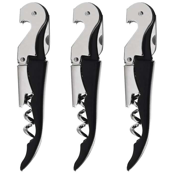 3 Pack Corkscrew Heavy Duty Wine Opener Set with Foil Cutter (black)