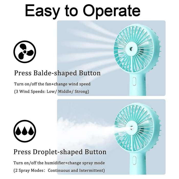 3 Speeds 2500mah Rechargeable Fan with Travel Personal Fan (blue)