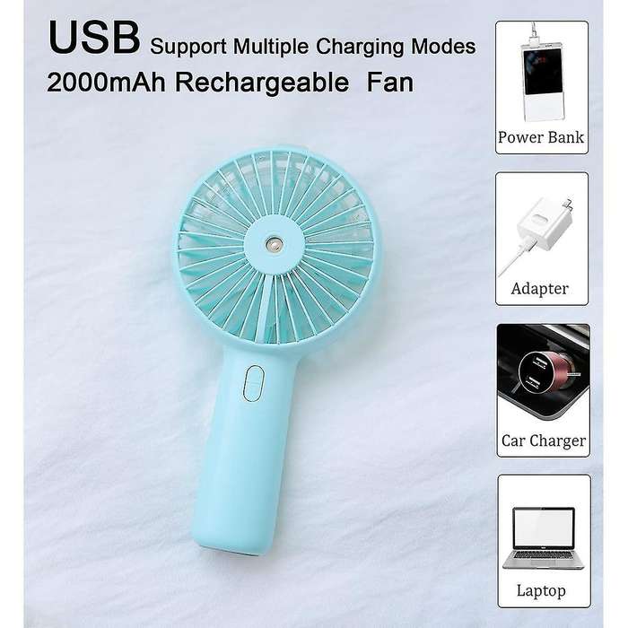 3 Speeds 2500mah Rechargeable Fan with Travel Personal Fan (blue)
