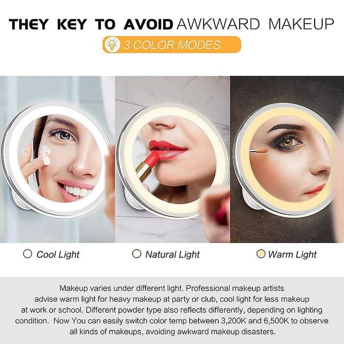 10x Makeup Vanity Mirror with Lights - 3 Color & 28 Led Lights