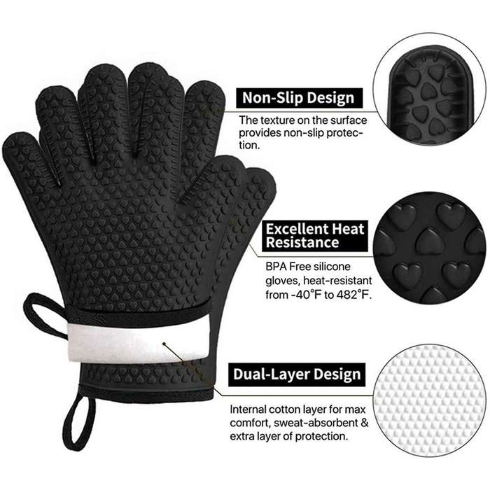 4x Heat Resistant Silicone Waterproof Non-slip Oven Mitts for Kitchen