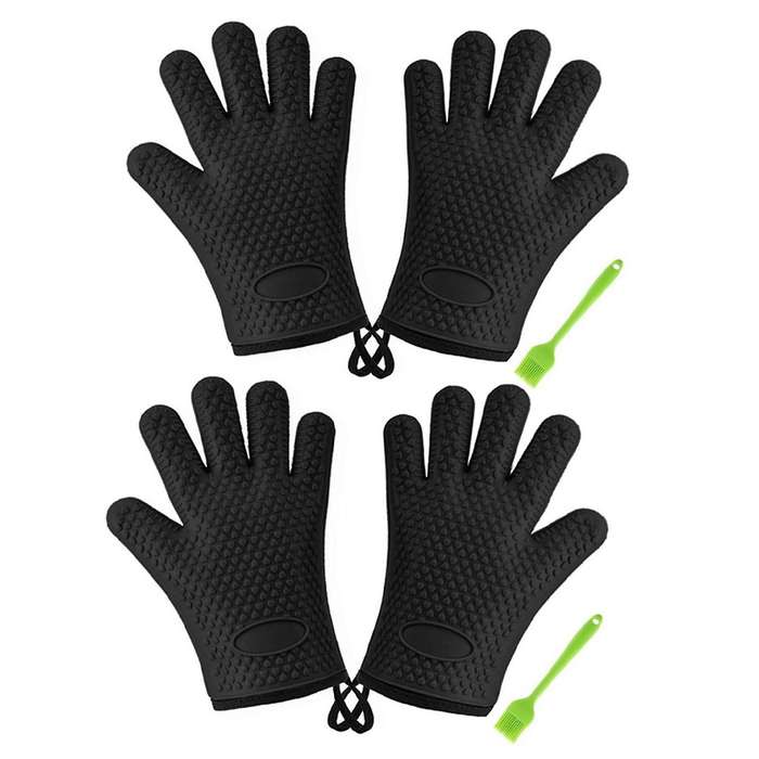 4x Heat Resistant Silicone Waterproof Non-slip Oven Mitts for Kitchen