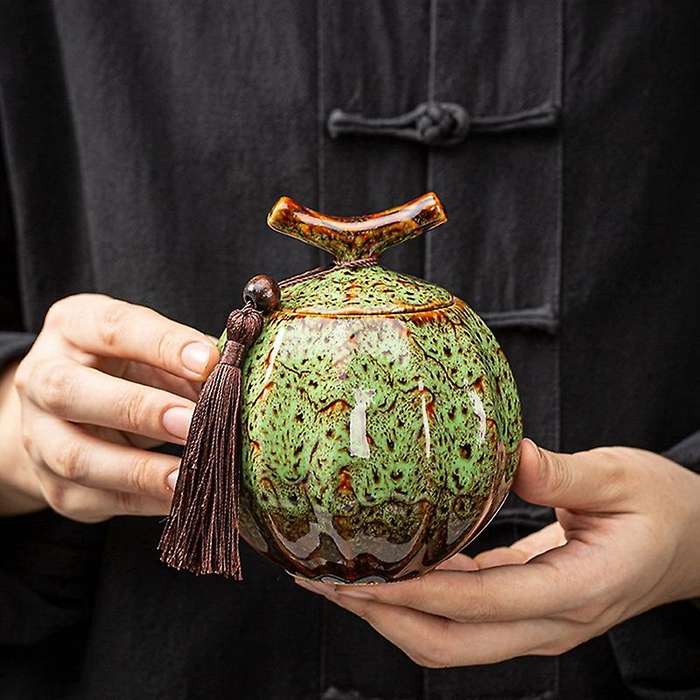 Pumpkin Style Tea Jar Ceramic Tea Barrel Black Tea Sealed Tank Red
