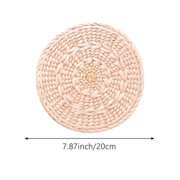 4 Pcs Natural Weave Placemats Round Braided Rattan Tablemats 7.9 In