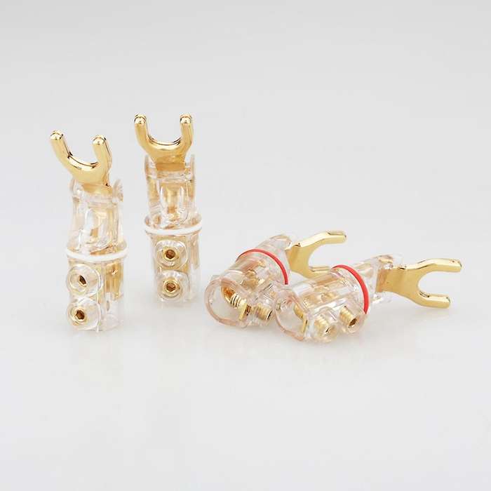24k Gold-plated Crystal Y Plug Speaker Plugs, 4pcs