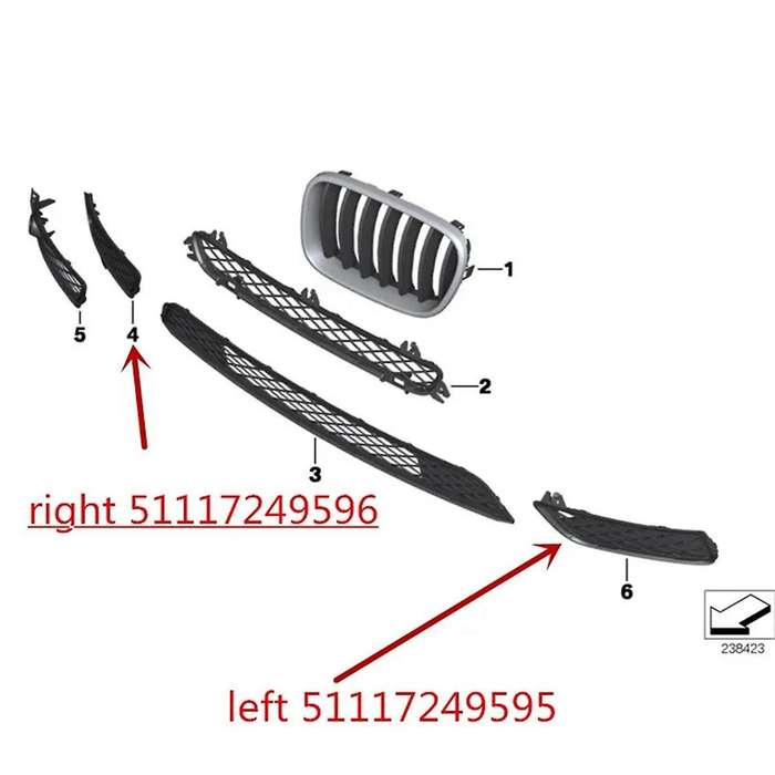 Automobile Front Bumper Grille Front Ventilation Lower Grille Fog Light Frame 51117249596 5111724959