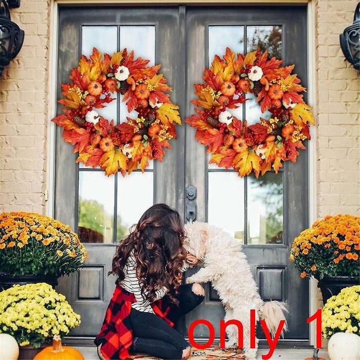 Autumn Door Wreathes Christmas Halloween Decoration Pumpkin Berry Pine Cone Maple Artificial Wreath
