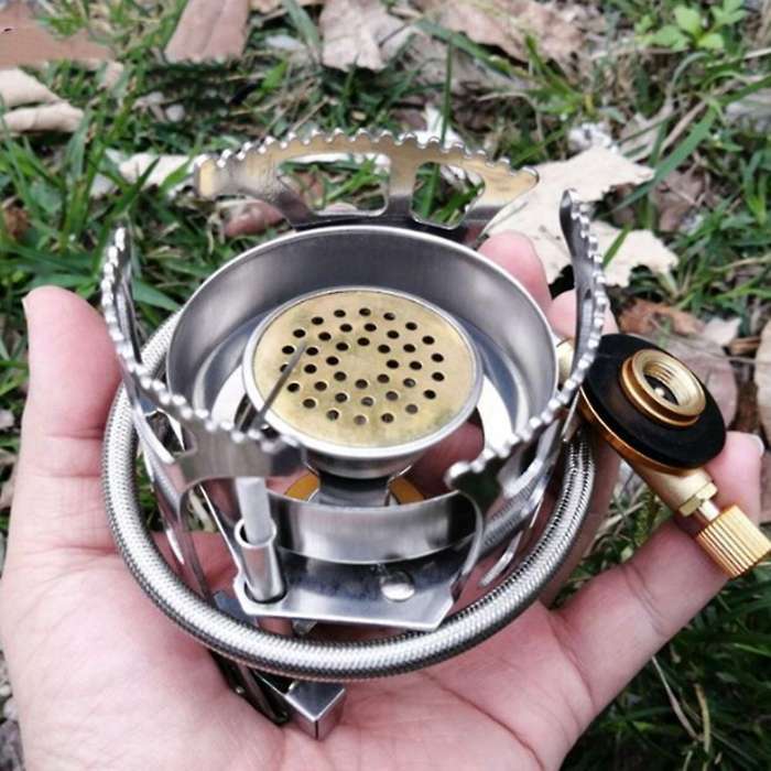 Backpacking Stove with Piezo and Camping Stove Adapter Windproof Portable Camping Gas Stove for Outd