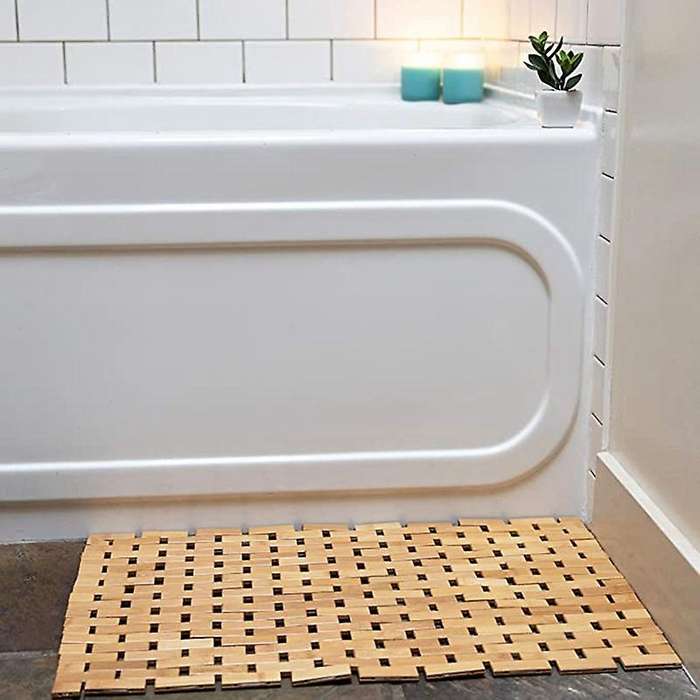 Bamboo Bath Mat Silicone Anti Slip Pads Roll Up Wooden Bath Mats Boho Bamboo Decor Shower Mats For