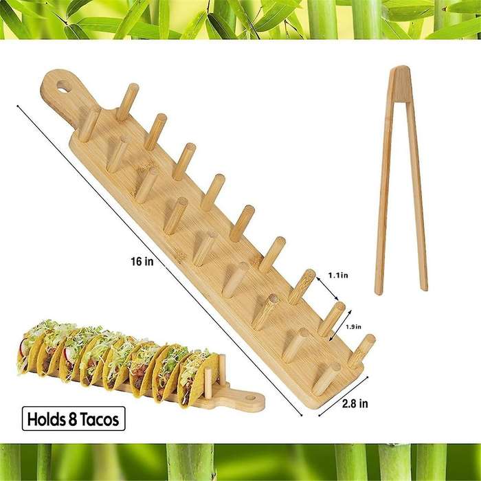 Bamboo Taco Tray with Holds 8, Taco Shell Holder Allows for Multi-use Food Tray Charcuterie Tray