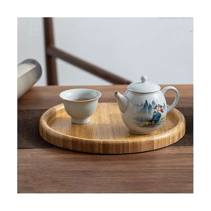 Bamboo Round Tea Tray Tea Cake Tea Tray Tea Accessories Tea Service Plate for Tea