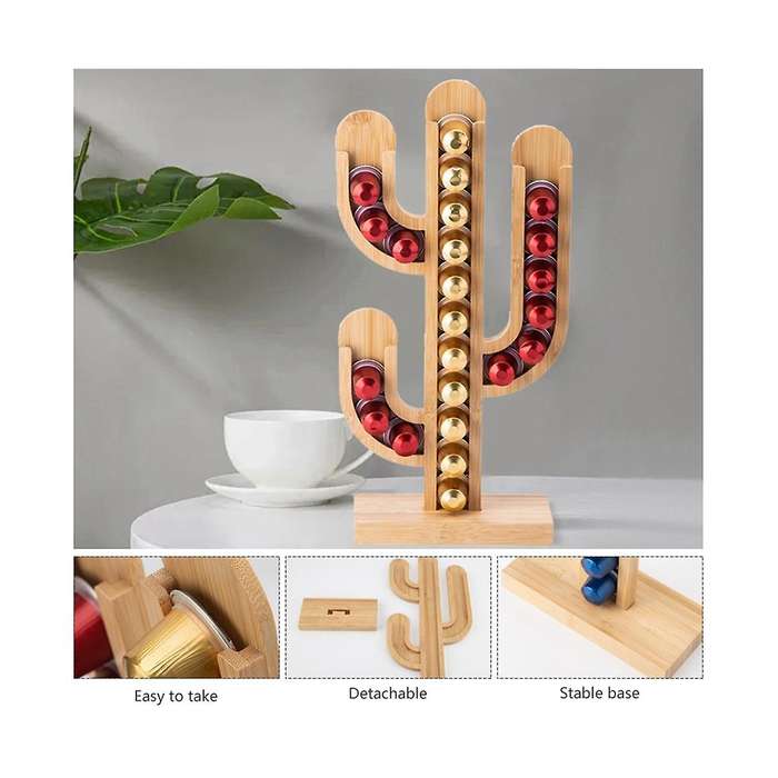 Bamboo Rotating Capsule Coffee Storage Rack Coffee Capsule Display Stand Capsule Holder Cactus Cup T