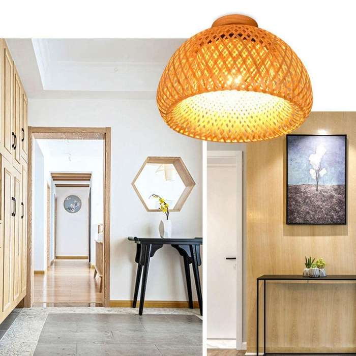 Bamboo Wicker Rattan Light Fixture Mount Hanging Ceiling Lamp for Living Room Bedroom Dining Room,3