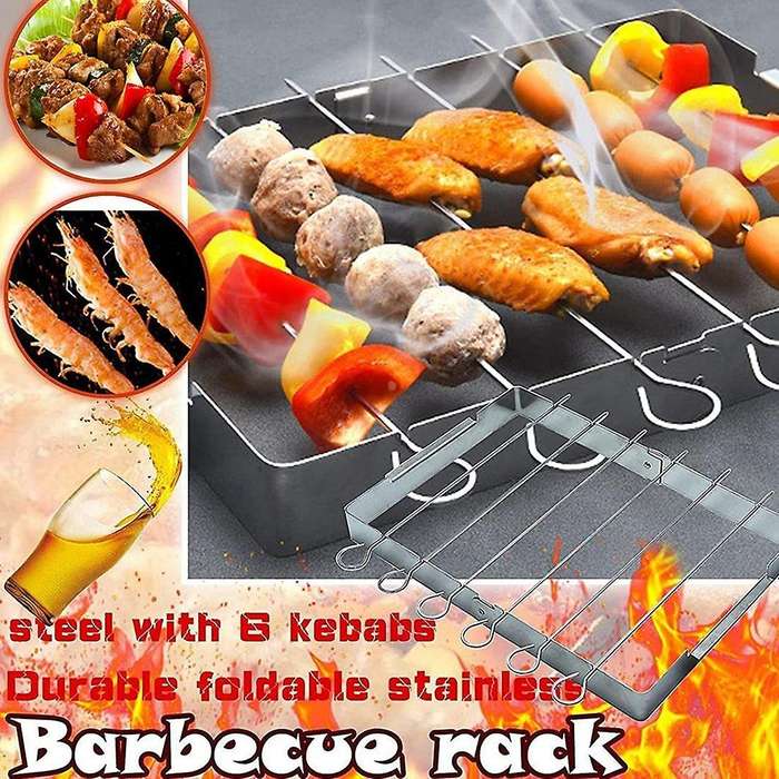 Barbecue Skewer Shish Kabob Set, Stainless Steel Foldable Shish Kabob Rack, BBQ Skewer Rack for Part