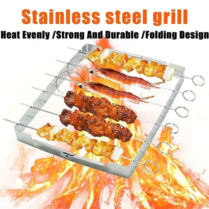 Barbecue Skewer Shish Kabob Set, Stainless Steel Foldable Shish Kabob Rack, BBQ Skewer Rack for Part