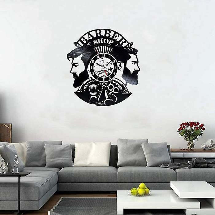 Barber Shop Wall Clock Modern Barbershop Decoration Vinyl Record Wall Clock Hanging Hairdresser Wall