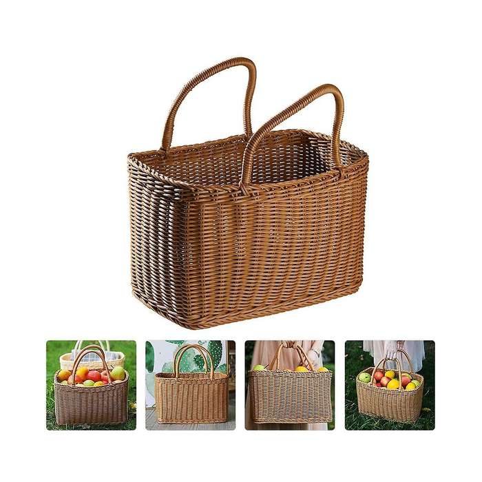 Basket Woven Wicker Baskets Picnic Handle Storage Rattan Market Flower Handles Straw Fruit Gift Shop