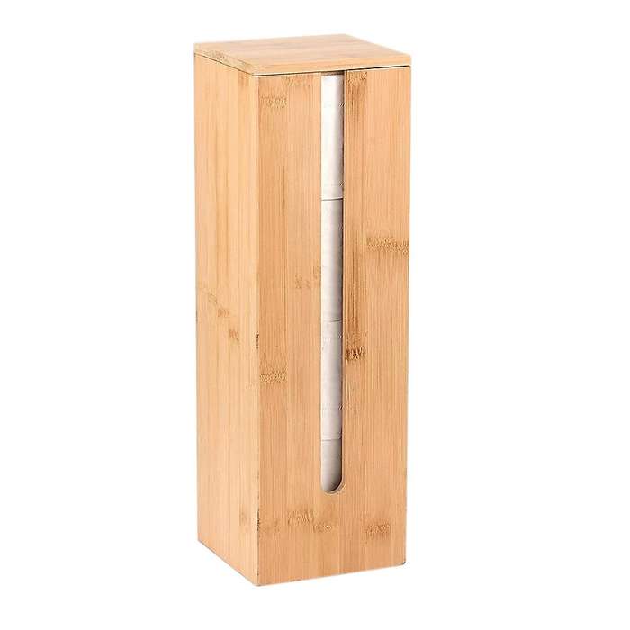 Bathroom Bamboo Toilet Paper Holder Spare Organizer, Vertical Free-Standing Organizer, Hold 4 Rolls
