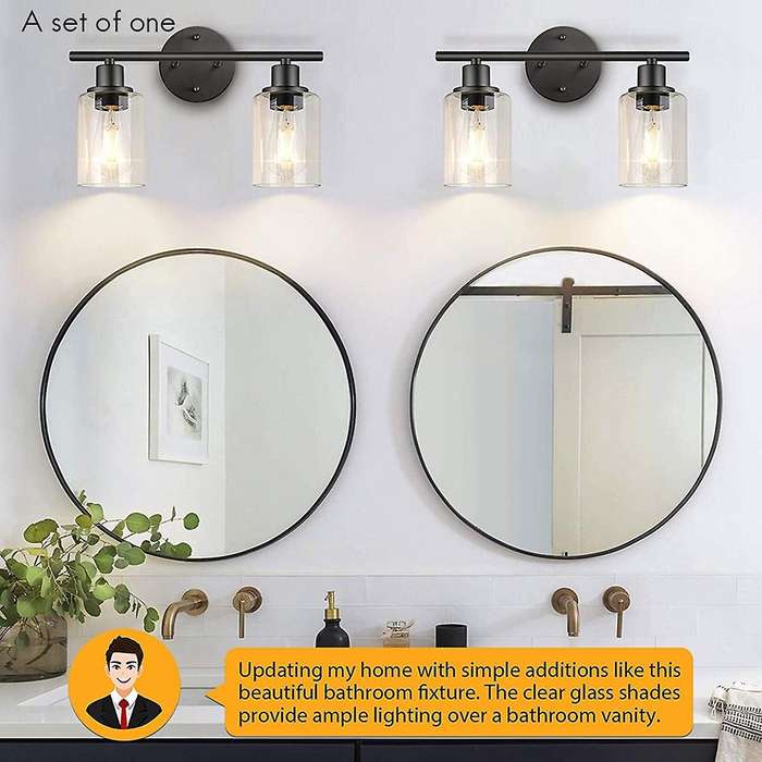 Bathroom Light Fixtures,2 Light Matte Black Vanity Light, Vintage Wall Sconces Lighting, Modern Bath