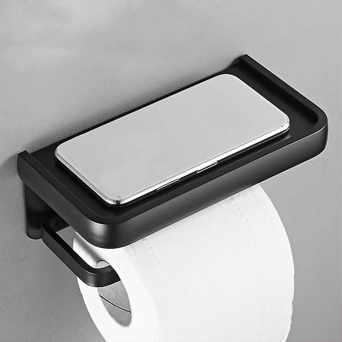 Bathroom Toilet Paper Holder Roll Holder, Black Toilet Paper Holder No Punch Tissue Holder Wall Mou