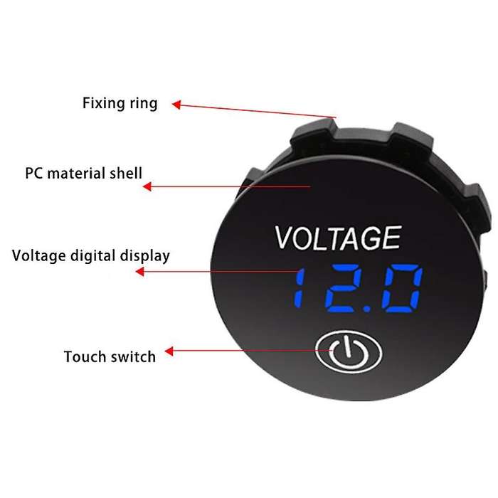 Battery Capacity Display Voltmeter LED Digital Voltage Meter with Touch-ON OFF Switch Car Motorcycle