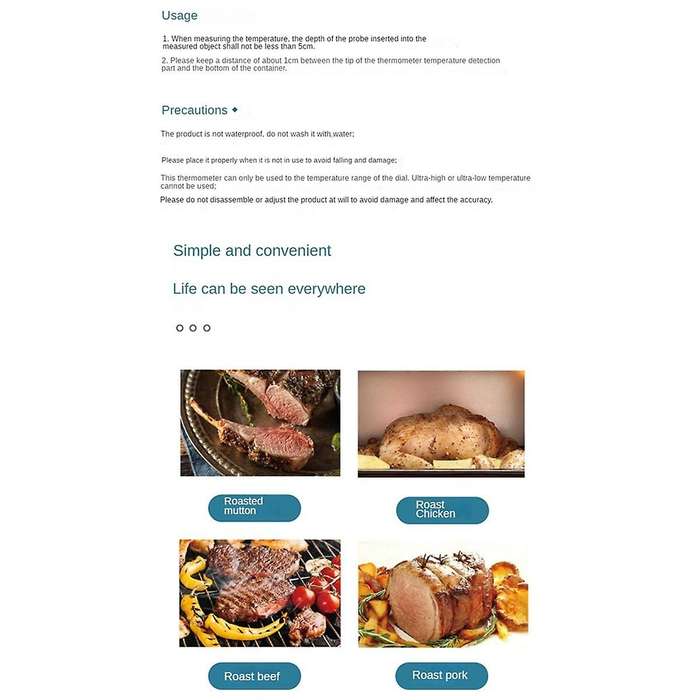 Bbq Meat Thermometer Food Grade Safe Waterproof Cooking Food Thermometer for Home Cooking Turkey Po