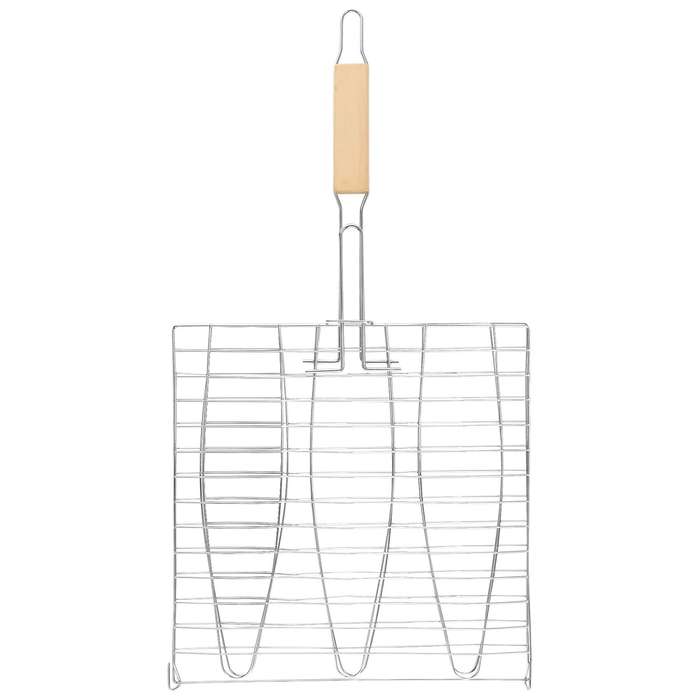 BBQ Fish Grill Net Barbecue Grilling Fish Rack Non-Stick Grilling Basket Wood Handle Barbecue Tool