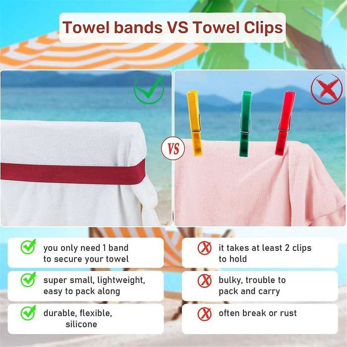 Beach Towel Bands (4 Pack),Beach Chair, Pool Chairs & Cruise Ship Essentials,the Better Towel Chair