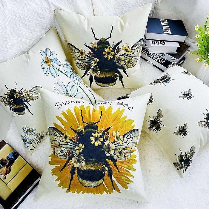 Bee Pillow Covers 18X18 Set of 4 Cushion Covers Farmhouse Throw Pillows Case Decorations for Couch