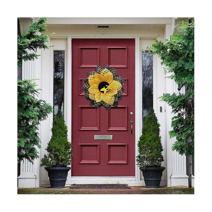 Bee Wreath for Front Door, Sunflower Hanging Wall Decor Bee Honey Artificial Decorations Wreaths Ea