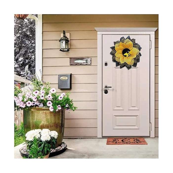 Bee Wreath for Front Door, Sunflower Hanging Wall Decor Bee Honey Artificial Decorations Wreaths Ea