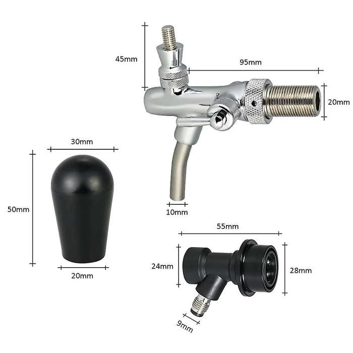Beer Tap Adjustable Flows Chrome Draft Beer Tap G5/8 Shank Long Stem Home Brew Beer Taps with Ball L