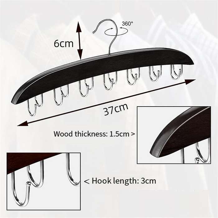 Belt Hanger Belt Organizer Closet Accessories with 14 Hooks Belt Rack Sturdy Wood for Closet Organiz