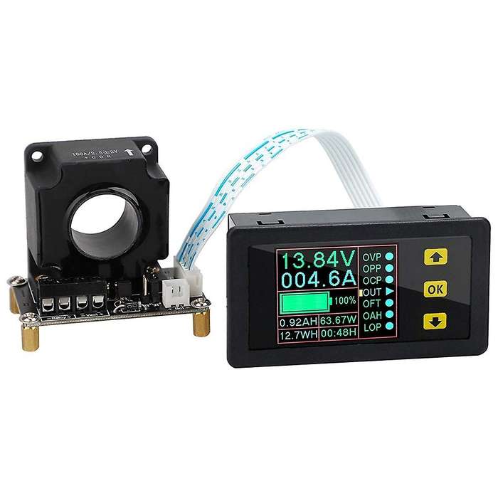 Bidirectional Volt Amp Meter, 90V 200A Voltage Current Battery Capacity Amp-Hour Watt-Hour Power Tim
