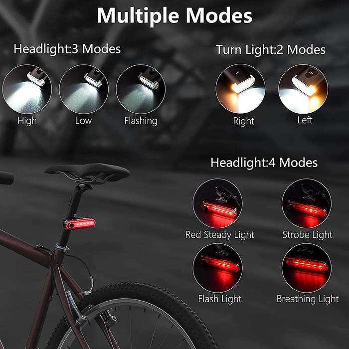 Bike Light Set - 3600 Lumen USB Rechargeable Super Bright 3 LED Headlight with Turn Light, 4 Modes T
