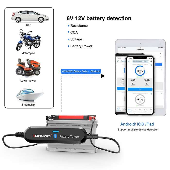 BK100 Wireless BT Battery Tester 100-2000 6V 12V Battery Detector Battery Cranking Charging Analyz