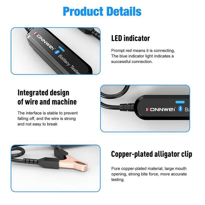 BK100 Wireless BT Battery Tester 100-2000 6V 12V Battery Detector Battery Cranking Charging Analyz